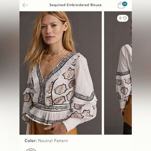 Anthropologie Sequined Embroidered Blouse